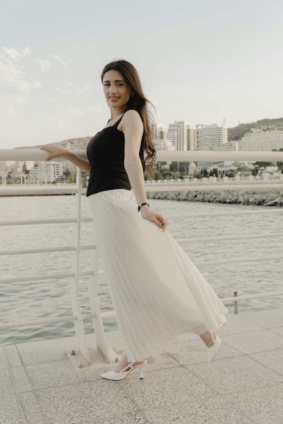 Côte Pleated Midi Skirt — Cream