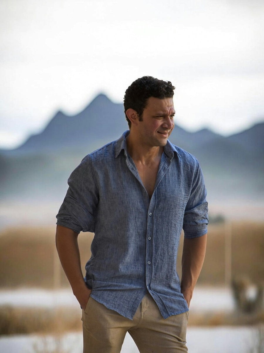 The Amalfi Linen Shirt — Sky Blue