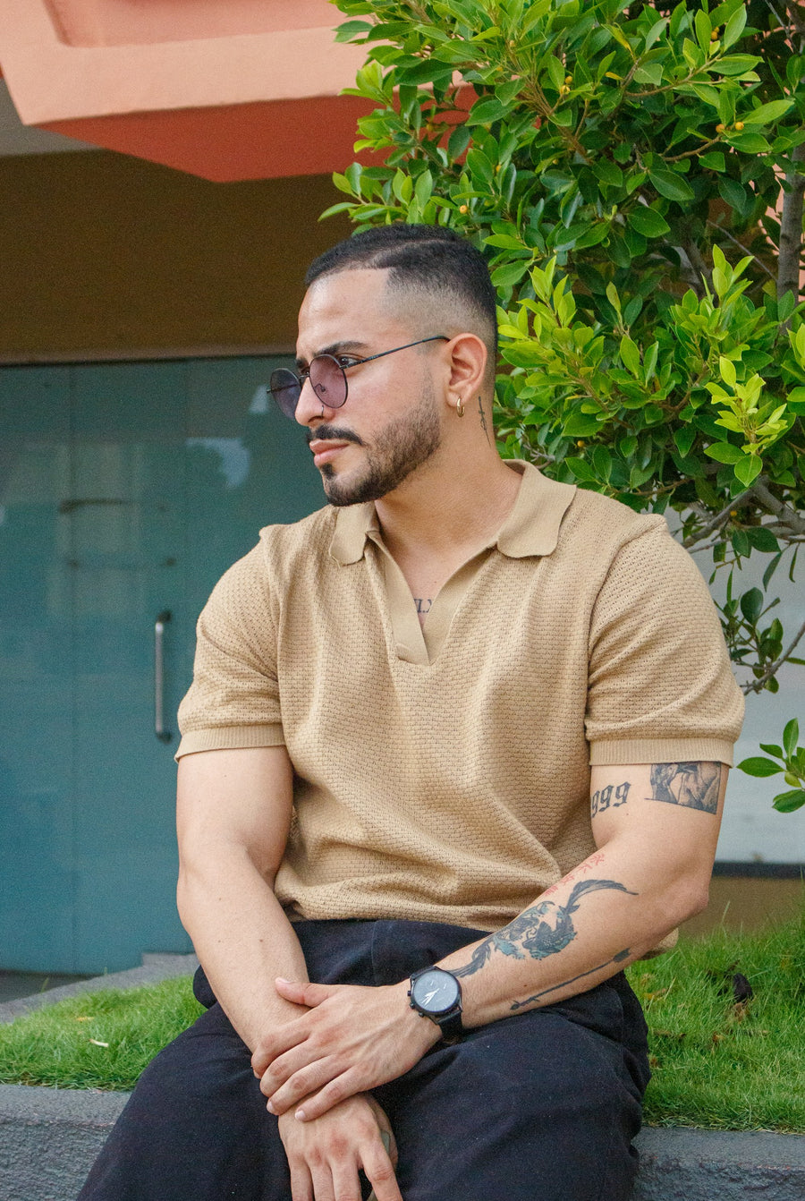 Capri Knit Polo — Camel