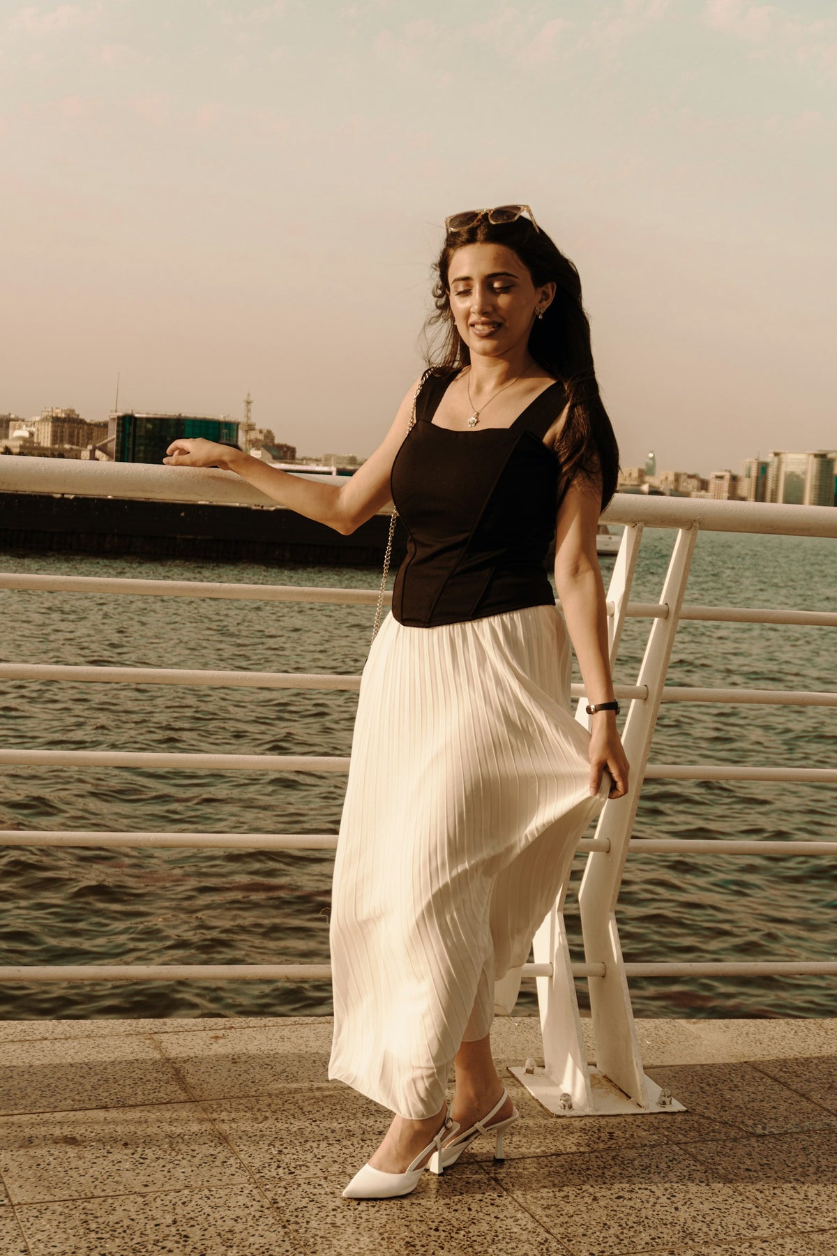 Côte Pleated Midi Skirt in Cream
