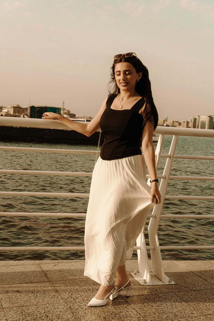 Côte Pleated Midi Skirt — Cream